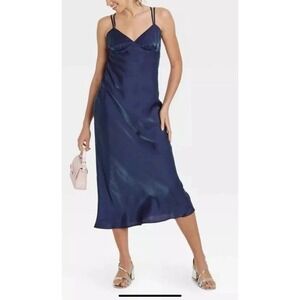 Wild Fable Women's Iridescent Maxi Slip Dress Navy Size Large